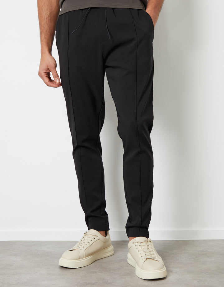 Threadbare Luxe Men's Black Pull-On Seam Detail Trousers