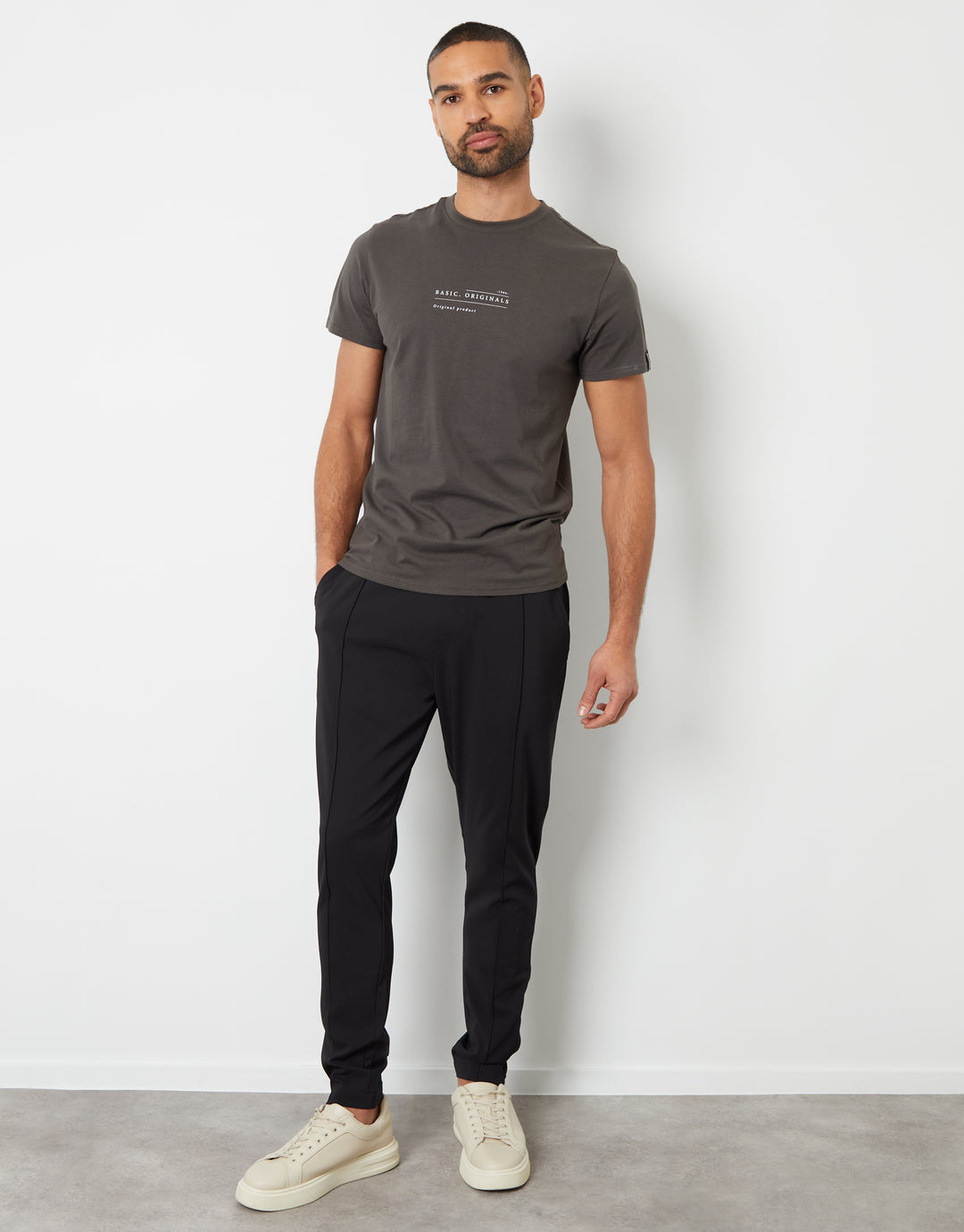 Threadbare Luxe Men's Black Pull-On Seam Detail Trousers