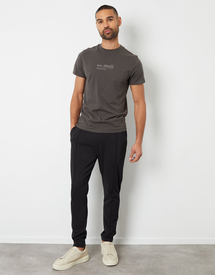Threadbare Luxe Men's Black Pull-On Seam Detail Trousers