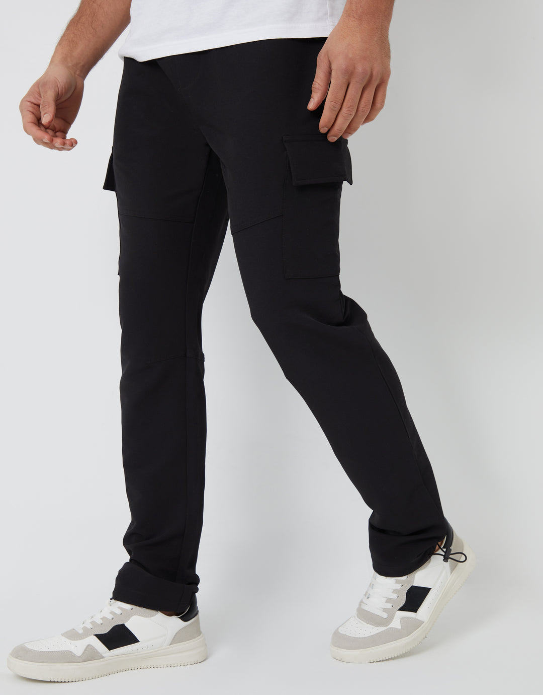 Threadbare Luxe Men's Black Stretch Cargo Pocket Trousers