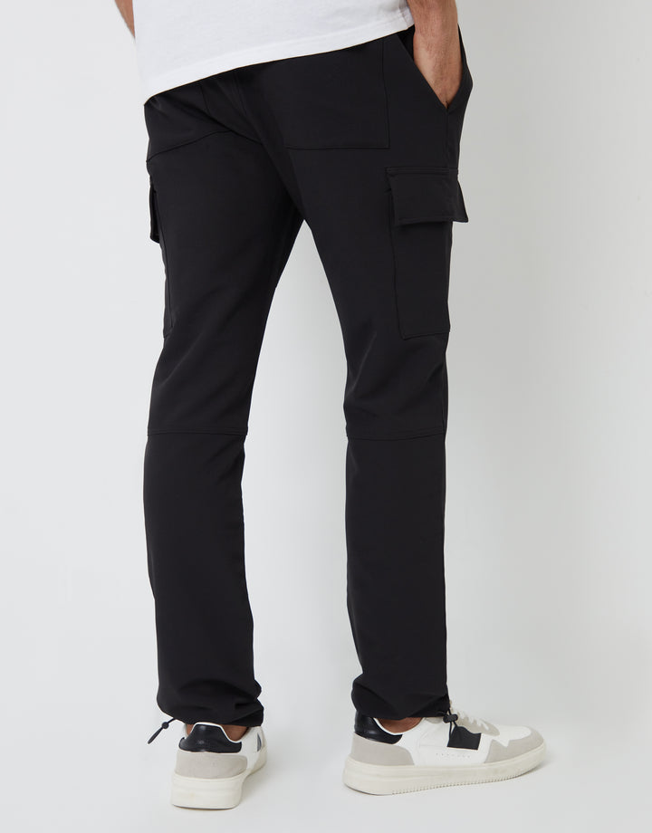 Threadbare Luxe Men's Black Stretch Cargo Pocket Trousers