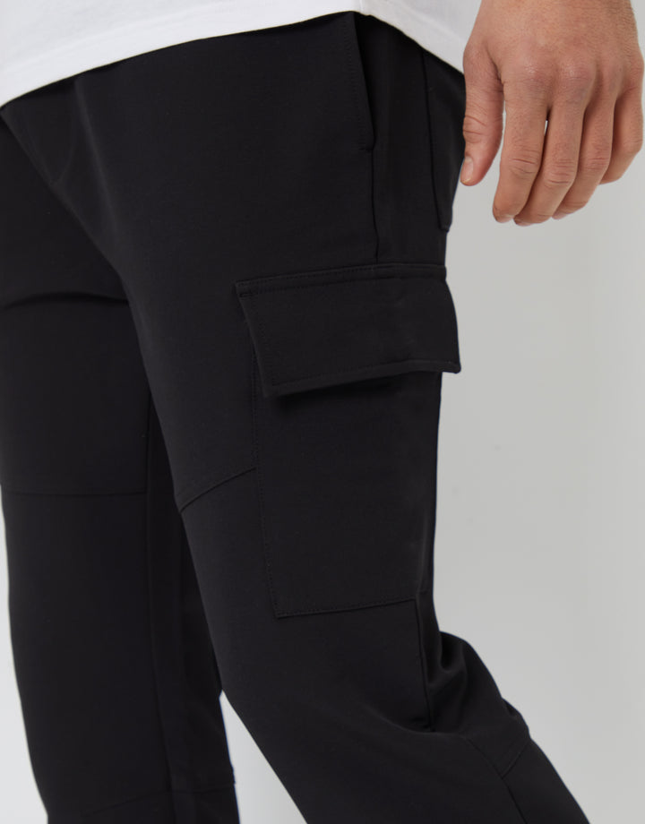 Threadbare Luxe Men's Black Stretch Cargo Pocket Trousers