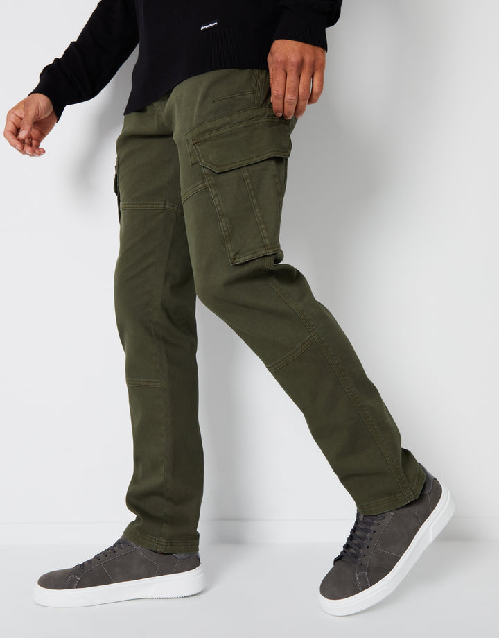 Khaki Green Cargo Pocket Stretch Trousers