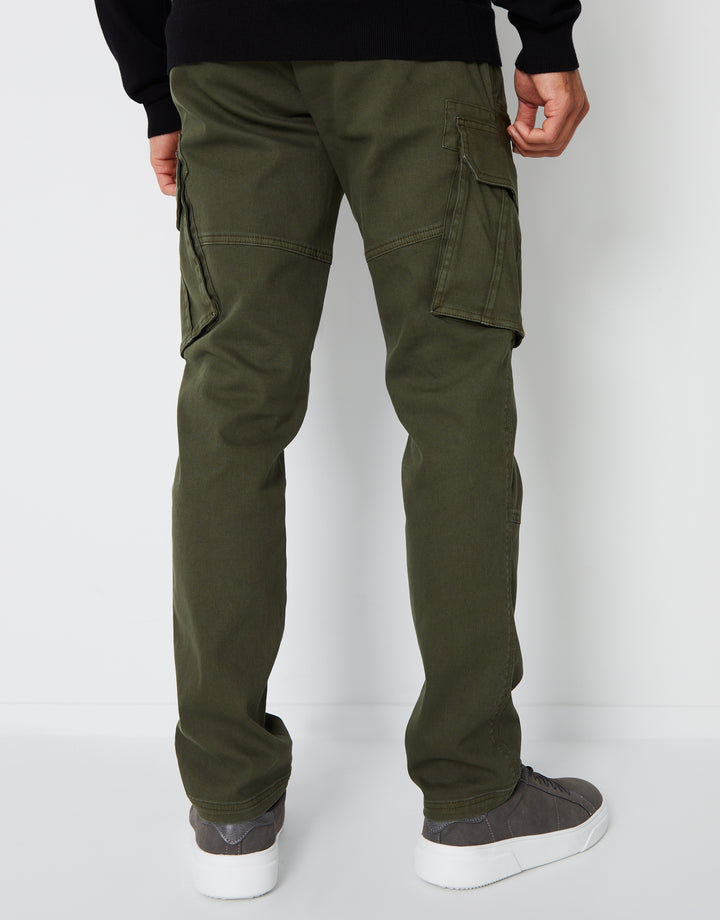Khaki Green Cargo Pocket Stretch Trousers