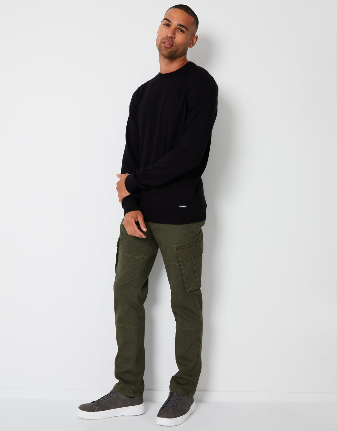 Khaki Green Cargo Pocket Stretch Trousers