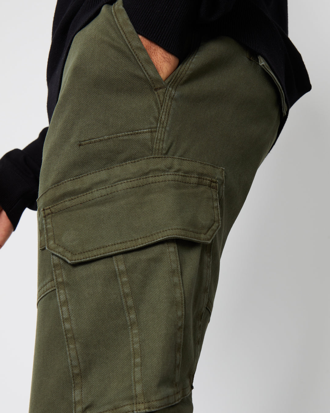 Khaki Green Cargo Pocket Stretch Trousers