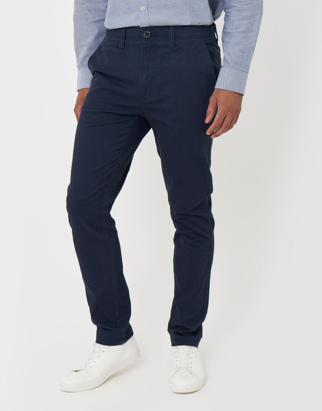 Threadbare Slim Fit Chino Trousers in Navy - front view
