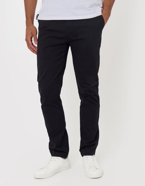 Threadbare Slim Fit Chino Trousers in Black - front view