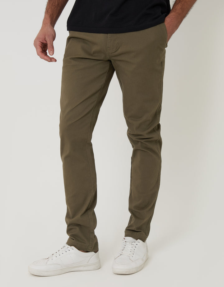 Khaki Green Slim Fit Chino Trousers