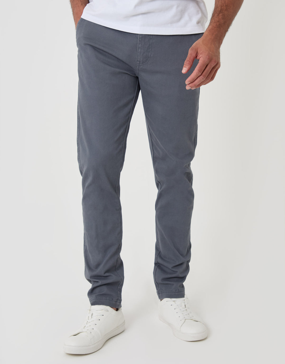 Threadbare Regular Fit Chino Trousers in Slate Grey - front view