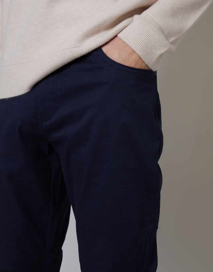Navy Slim Fit 5 Pocket Chino Trousers