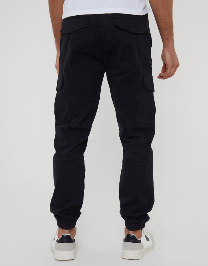 Black Jogger Style Cargo Trousers