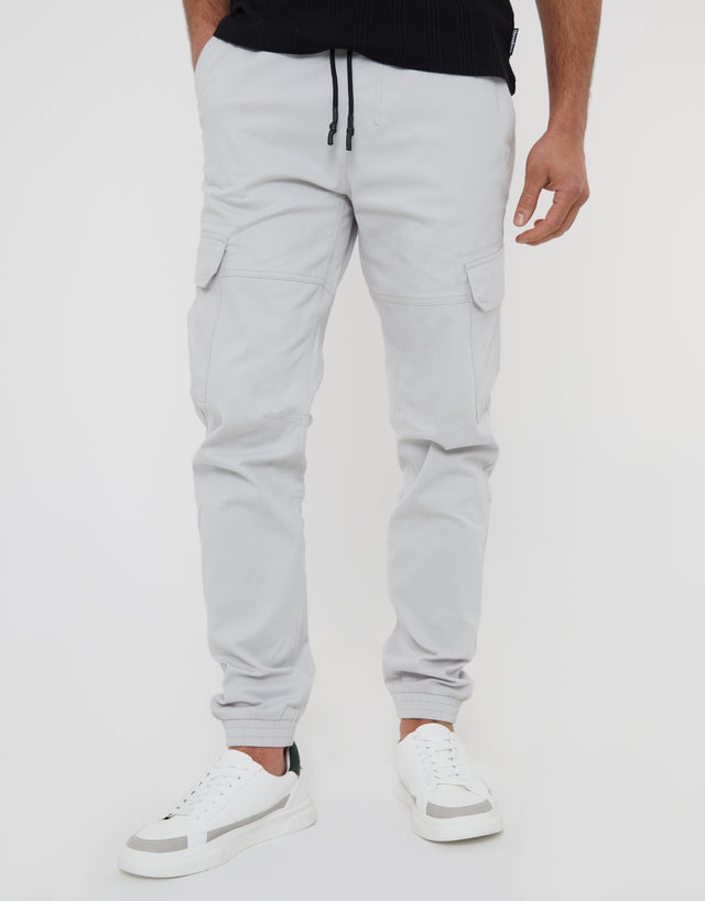Men's Off White Jogger Style Cargo Trousers