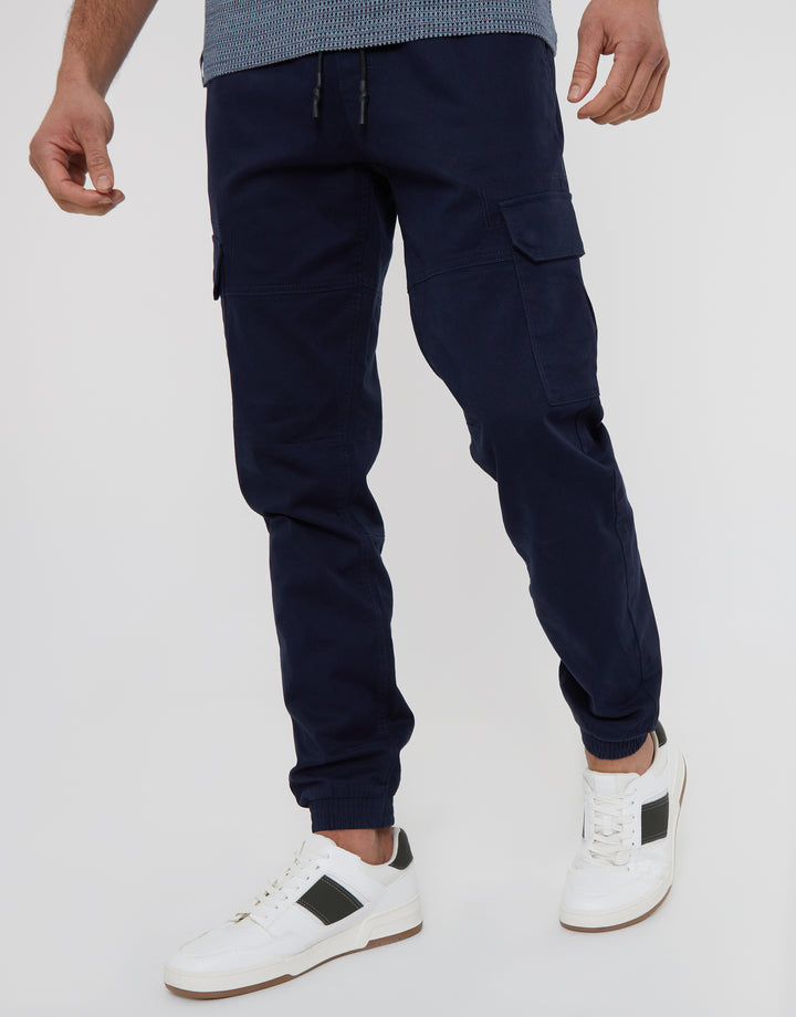 Navy Jogger Style Cargo Trousers