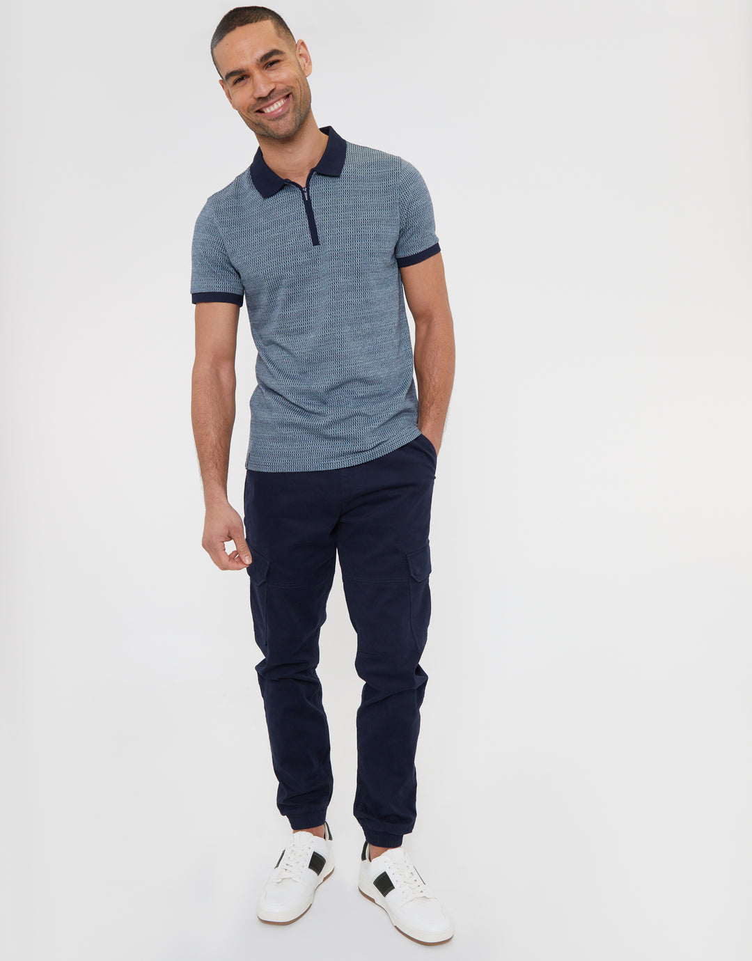 Navy Jogger Style Cargo Trousers