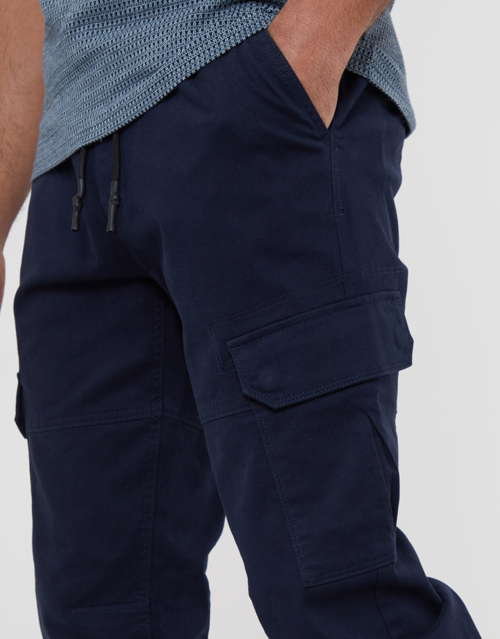 Navy Jogger Style Cargo Trousers