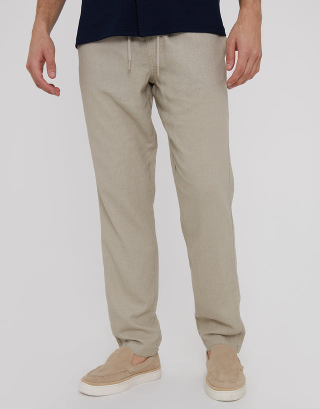 Men's Stone Linen Blend Drawcord Trousers
