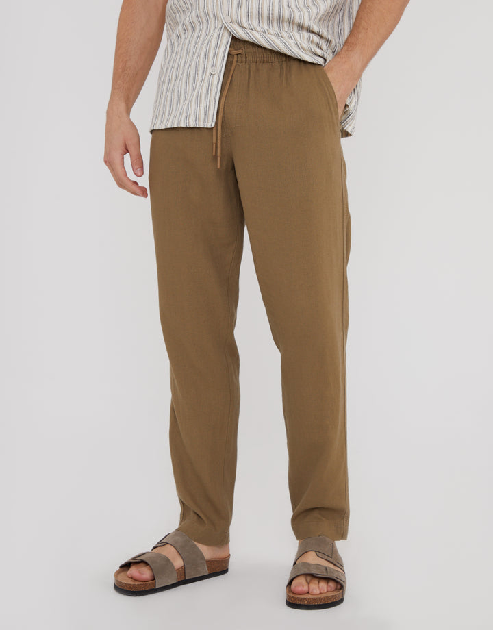 Dark Stone Linen Blend Drawcord Trousers
