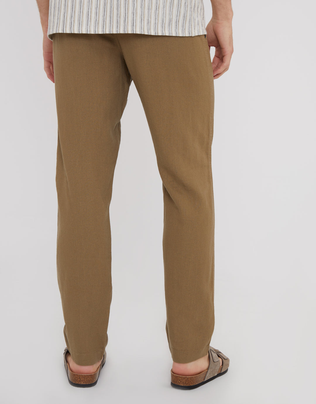 Dark Stone Linen Blend Drawcord Trousers