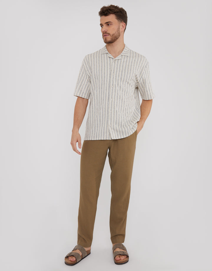 Dark Stone Linen Blend Drawcord Trousers