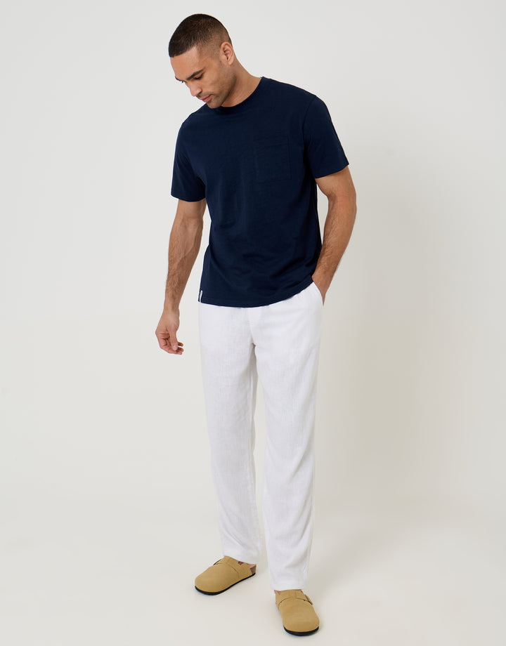 Threadbare Linen Blend Drawcord Trousers in White - full body