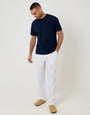 Threadbare Linen Blend Drawcord Trousers in White - full body