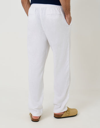 Threadbare Linen Blend Drawcord Trousers in White - back view