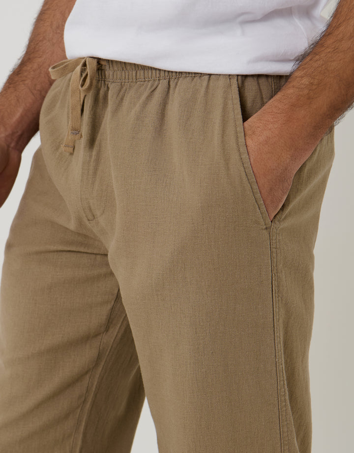 Threadbare Linen Blend Drawcord Trousers in Taupe - pockets close up