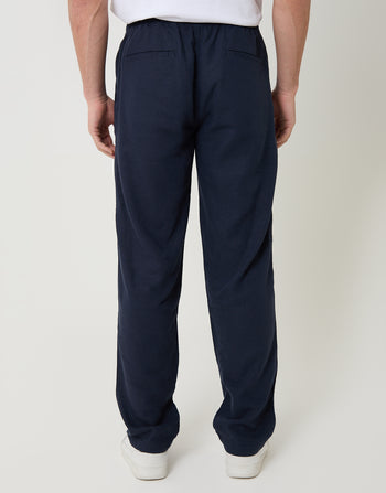 Threadbare Linen Blend Drawcord Trousers in Navy - back view