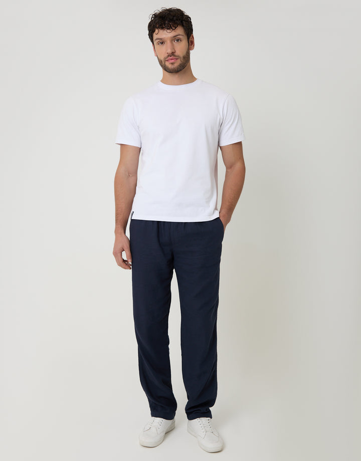 Threadbare Linen Blend Drawcord Trousers in Navy - full body