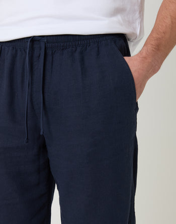 Threadbare Linen Blend Drawcord Trousers in Navy - pockets close up