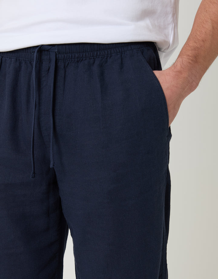 Threadbare Linen Blend Drawcord Trousers in Navy - pockets close up