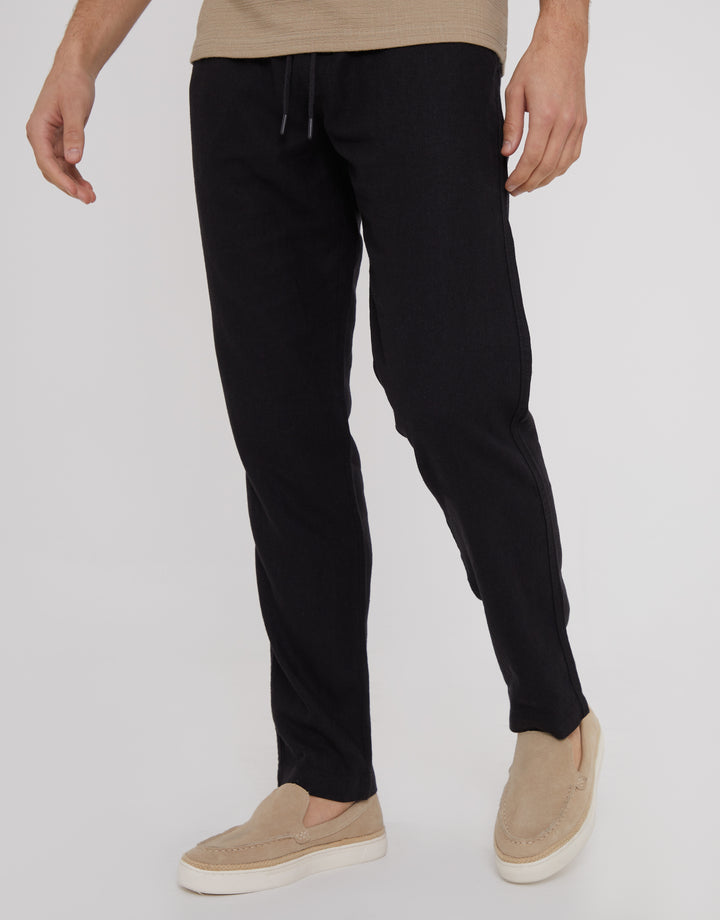 Black Linen Blend Drawcord Trousers