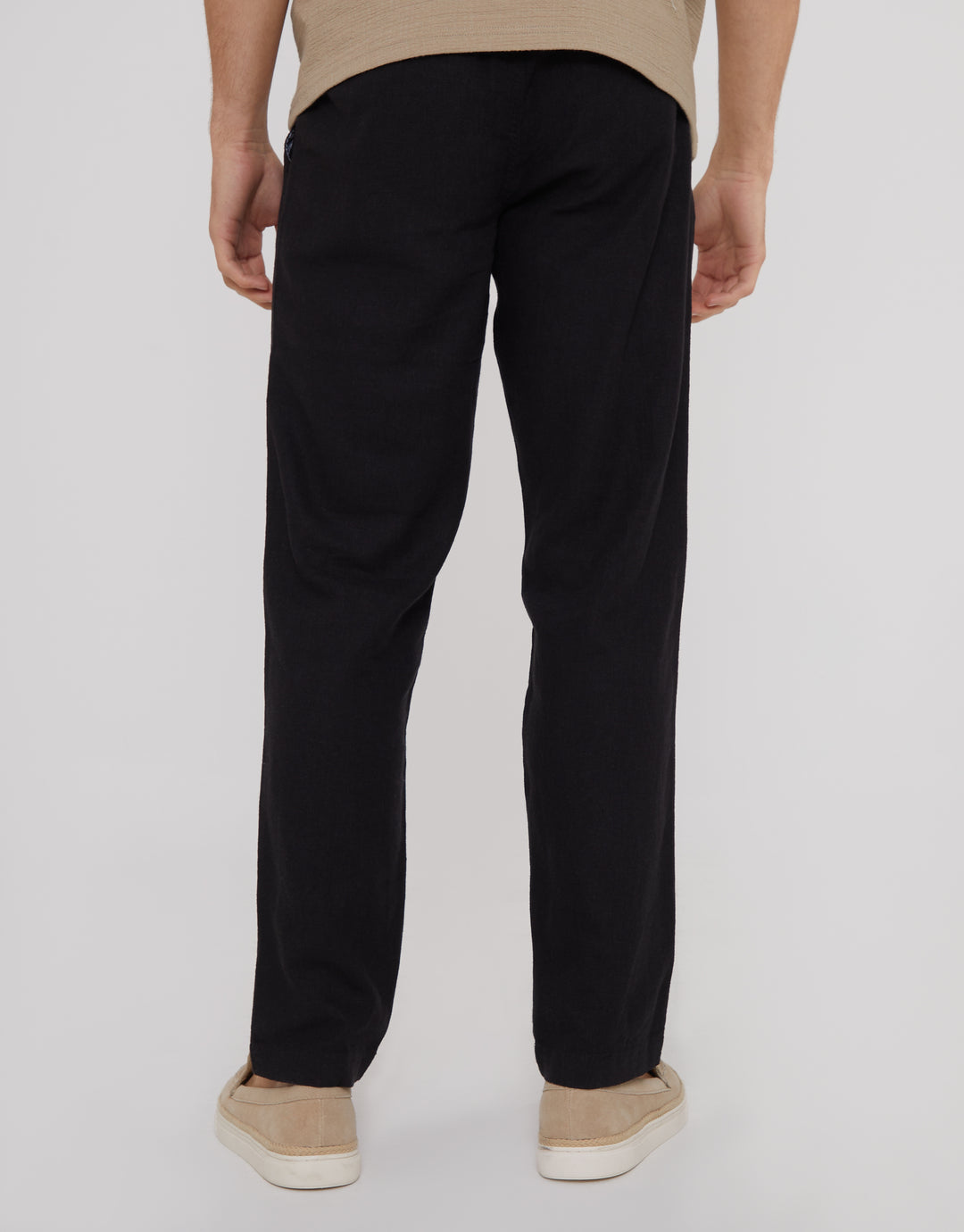 Black Linen Blend Drawcord Trousers