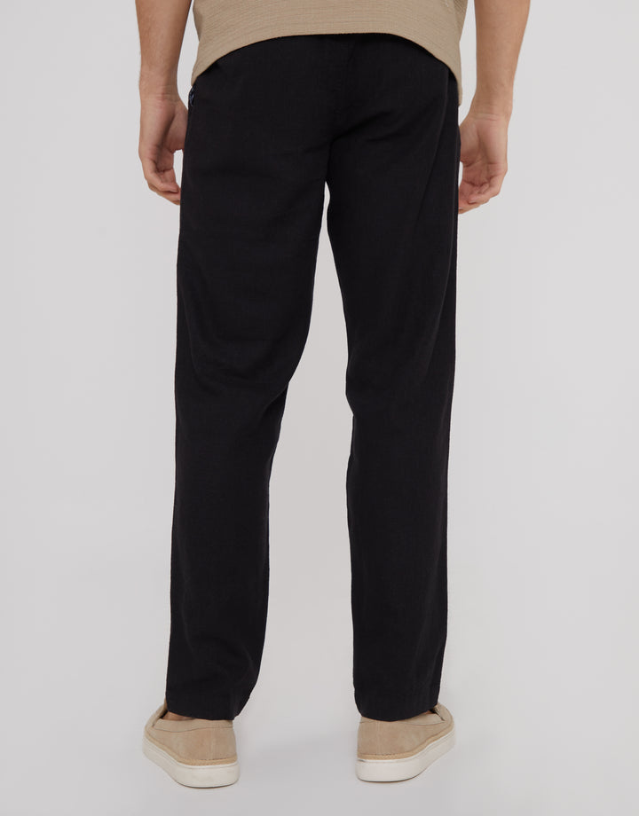 Black Linen Blend Drawcord Trousers