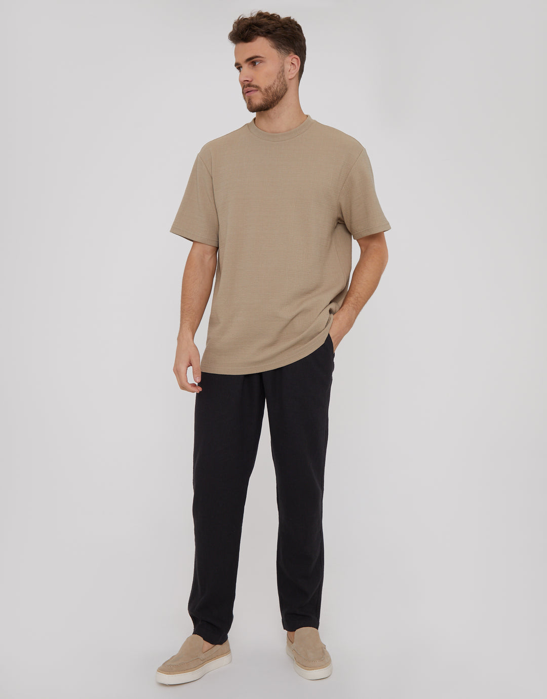 Black Linen Blend Drawcord Trousers