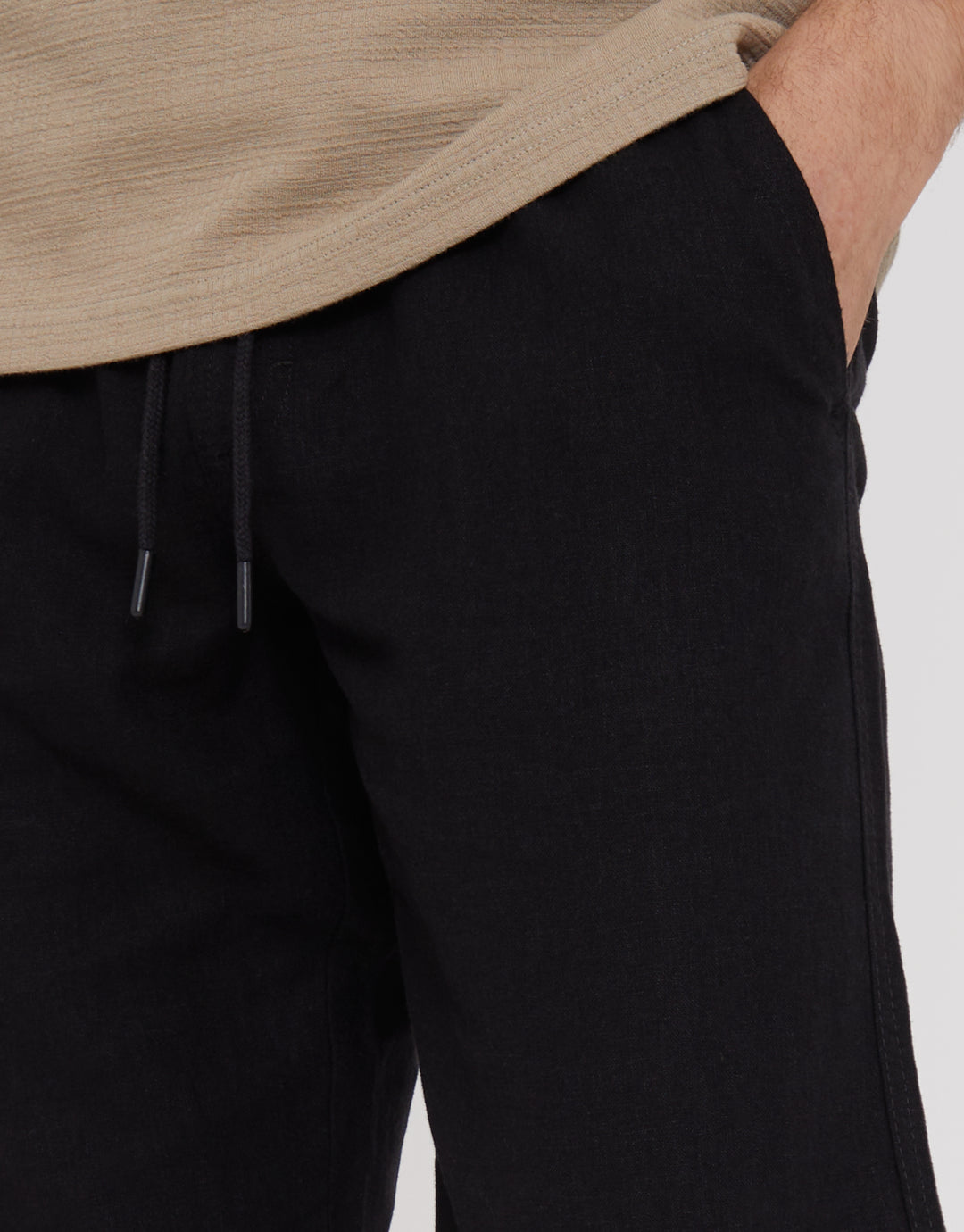 Black Linen Blend Drawcord Trousers