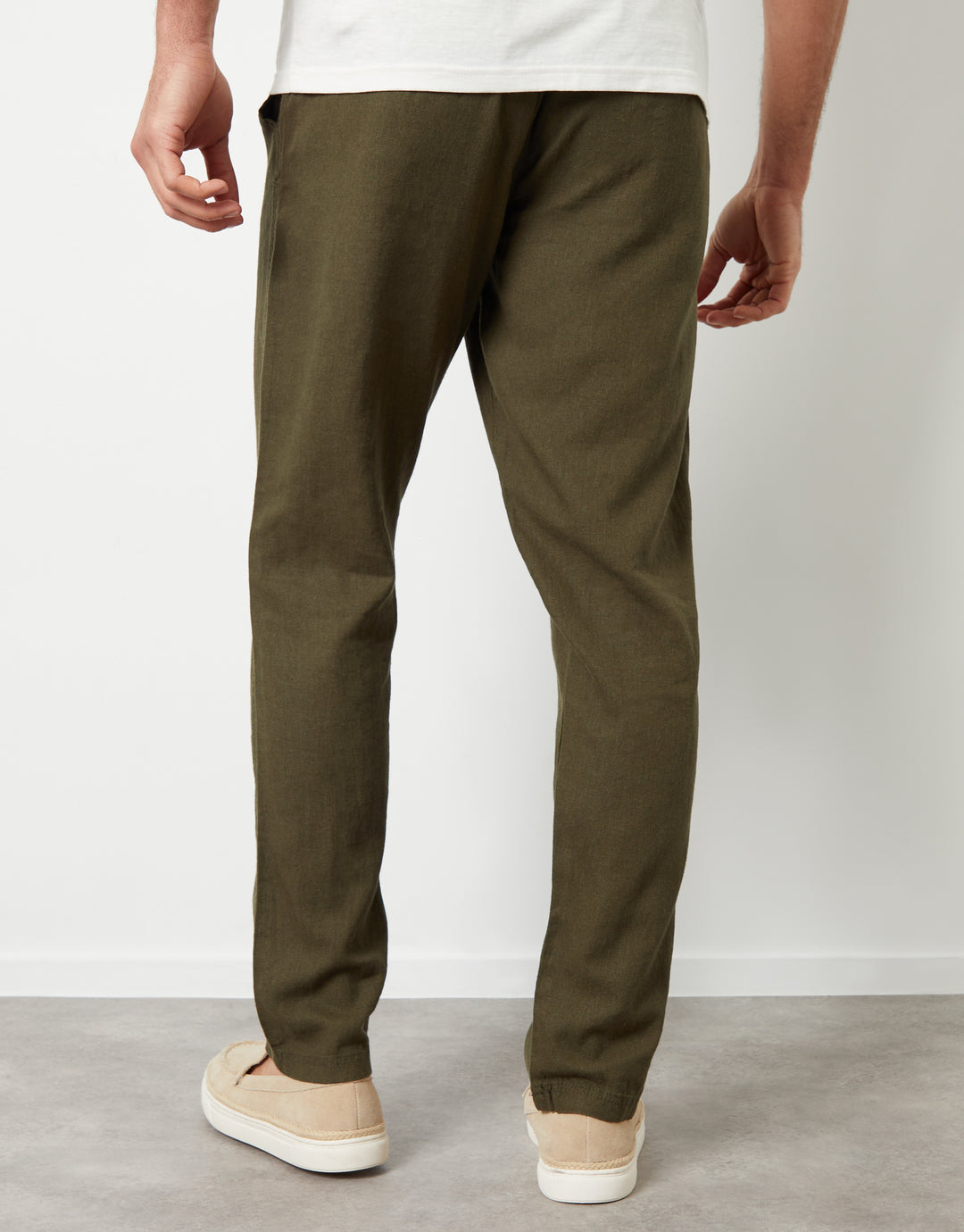 Khaki Green Linen Blend Trousers