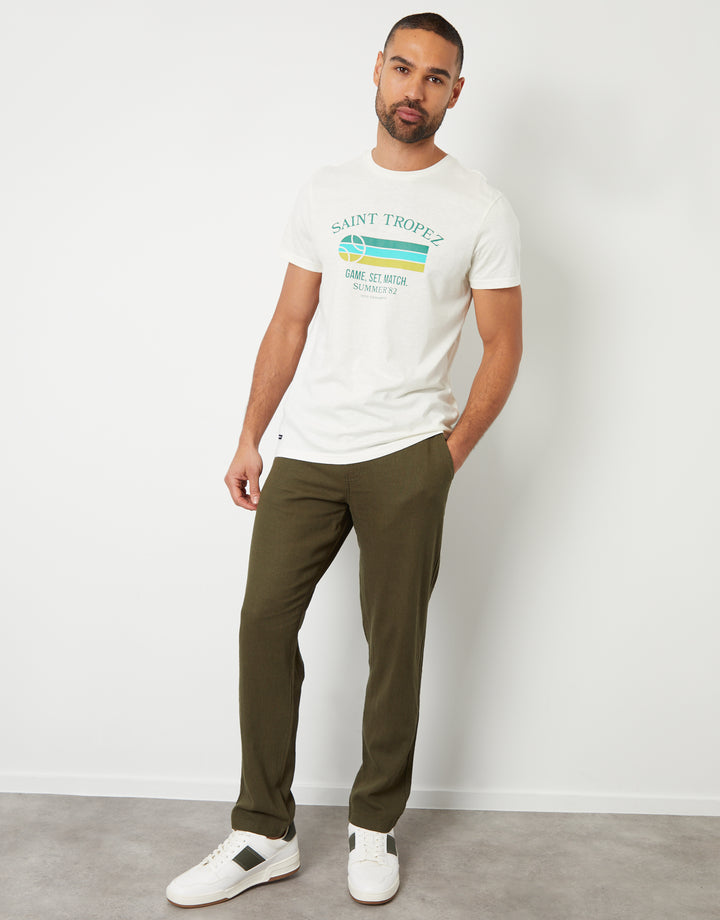 Khaki Green Linen Blend Trousers
