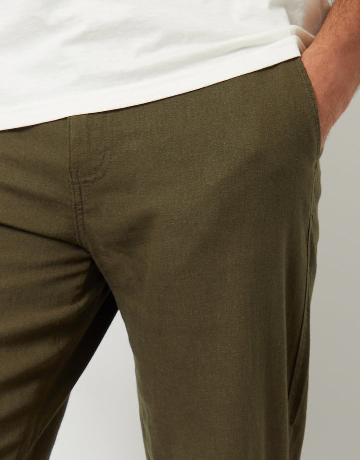 Khaki Green Linen Blend Trousers