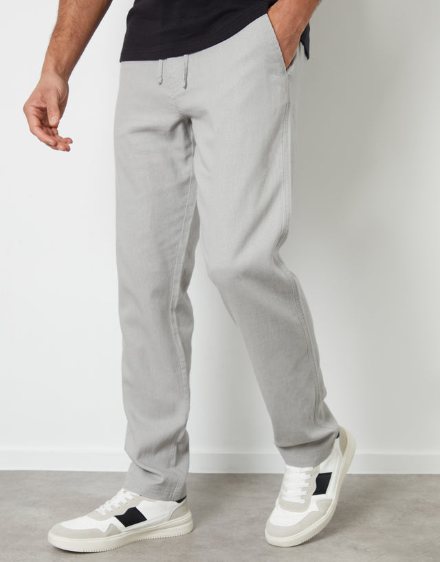 Men's Light Grey Linen Blend Trousers