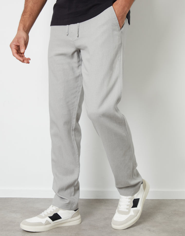 Light Grey Linen Blend Trousers