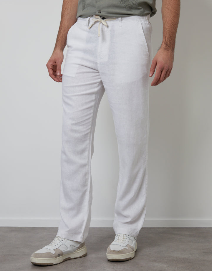 White Linen Blend Trousers