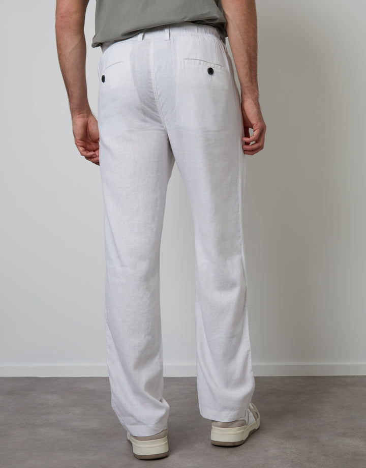 White Linen Blend Trousers