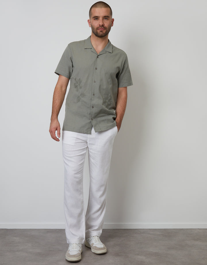 White Linen Blend Trousers