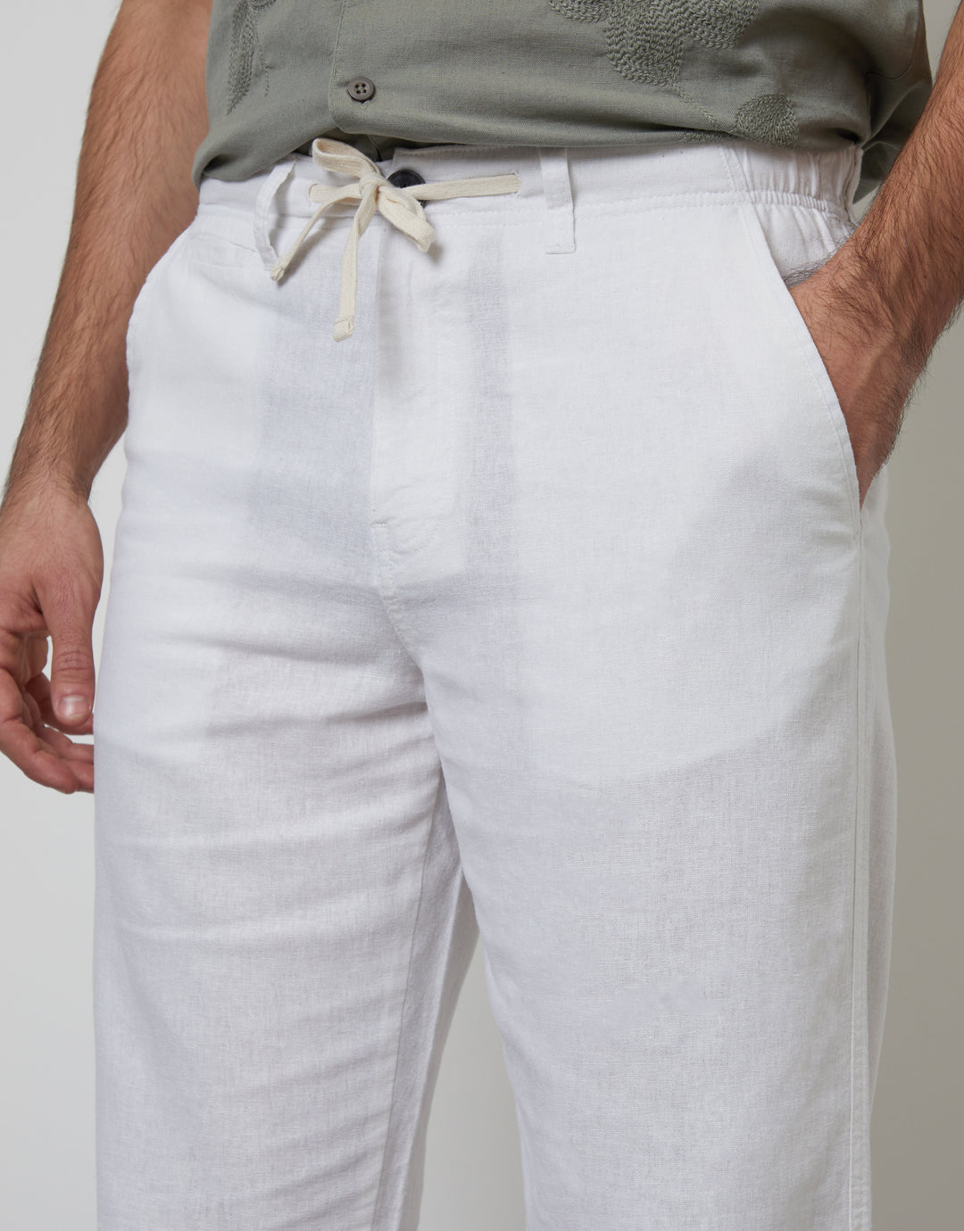 White Linen Blend Trousers