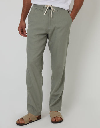 Threadbare Linen Blend Trousers in Sage Green - front view