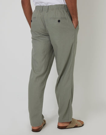 Threadbare Linen Blend Trousers in Sage Green - back view