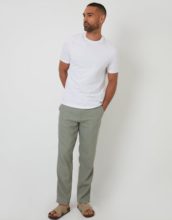 Threadbare Linen Blend Trousers in Sage Green - full outfit view