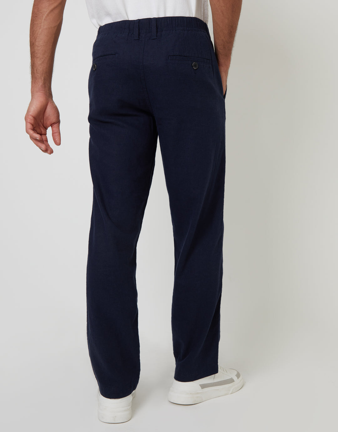 Navy Linen Blend Trousers